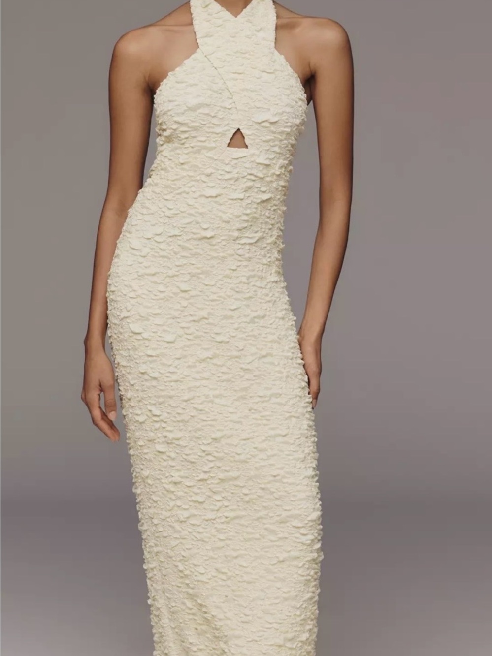 Endless Rose butter yellow Textured Halter Maxi Dress